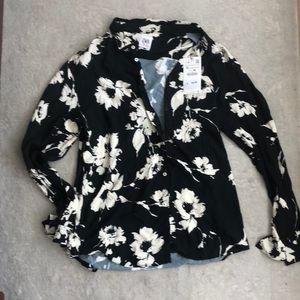 ZARA | NWT black cream floral button up blouse | swimsuit coverups | size XL